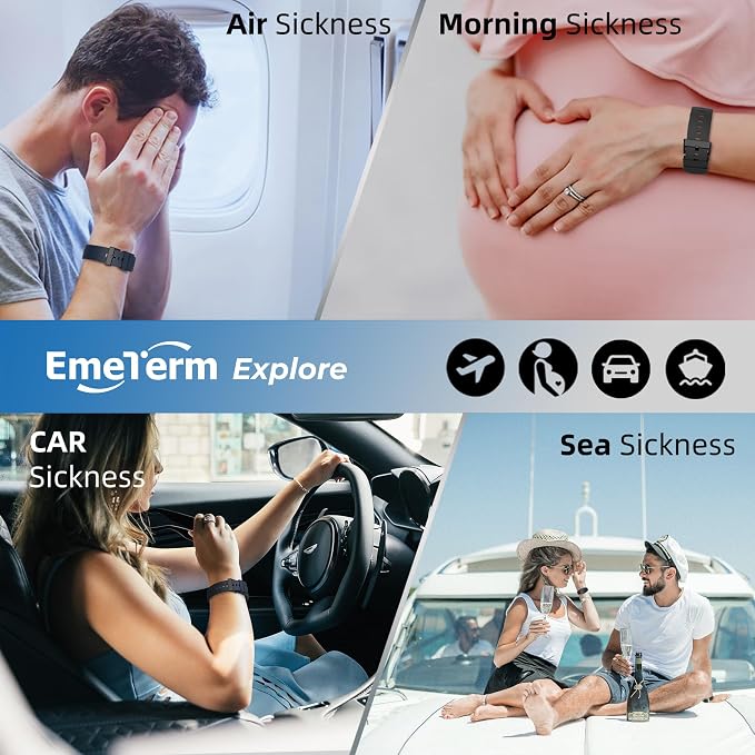 EmeTerm Explore Classic FDA-Cleared Anti-Nausea Wristband IP67 Waterproof Morning Motion Sickness Relief Band Rechargeable Classic Strap Design Drug Free Non-drowsy Without Side Effects Galaxy Black
