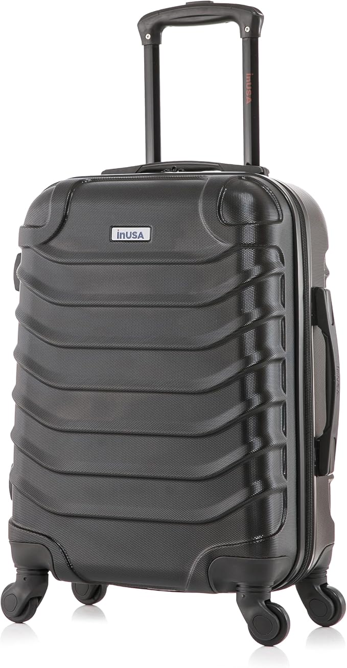 InUSA ENDURANCE Luggage with Spinner Wheels | Durable Lightweight Hardshell Suitcase, Spacious Travel Bag with Handle and Trolley | 20-Inch Carry On Small Luggage | Black