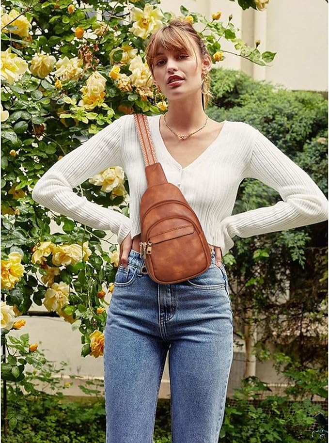 BOSTANTEN Sling Bag for Women Leather Crossbody Bags Fanny Pack Chest Bag for Travel