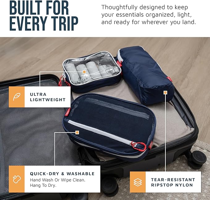 Toiletry Bag Kit 3 Piece Set: Hanging Travel Toiletry Bag + 311 TSA Cosmetic Liquid Bag + Accessory Organizer Pouch