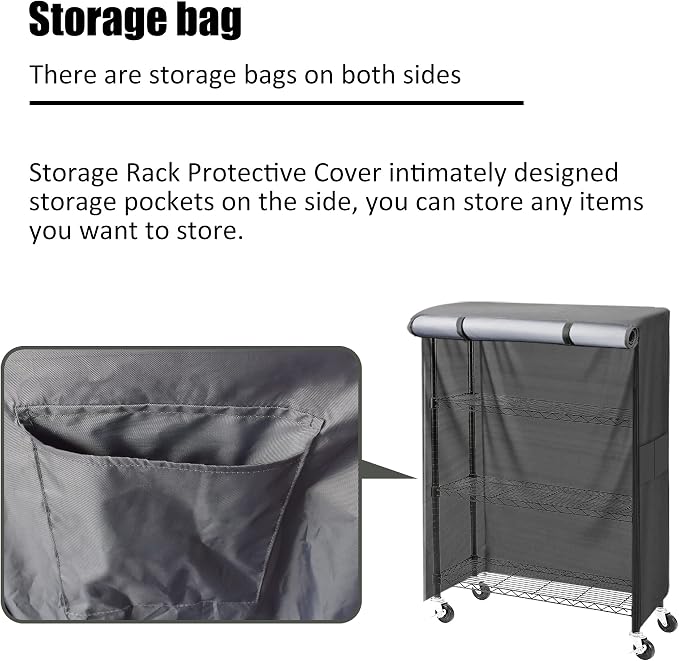 Wire Shelving Cover 48x18x72 Grey Dustproof Storage Rack Cover with Zipper | 600D grey cover for wire shelves, hides clutter, keeps storage clean, protects items in garage, pantry, laundry, basement