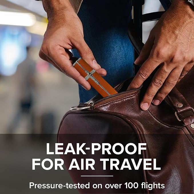 Travalo Milano Perfume Atomizer - Leak-Proof and TSA Approved for Air Travel - Reusable, Airtight, Easy Fill Mini Pump Sprayer - Lightweight, Vegan Leather with Polished Metal Outer Shell - Orange