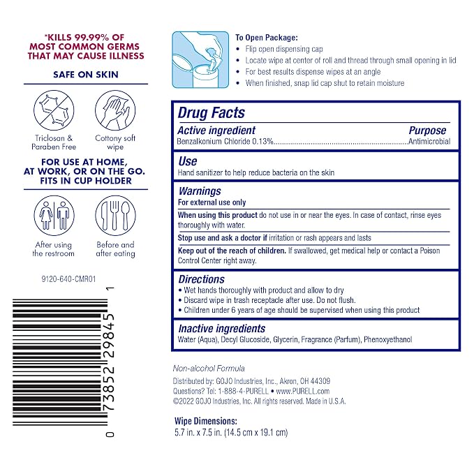 Purell Hand Sanitizing Wipes,Clean Refreshing Scent,Hand Wipes Canister - 9120-06-CMR,40 Count (Pack of 12)