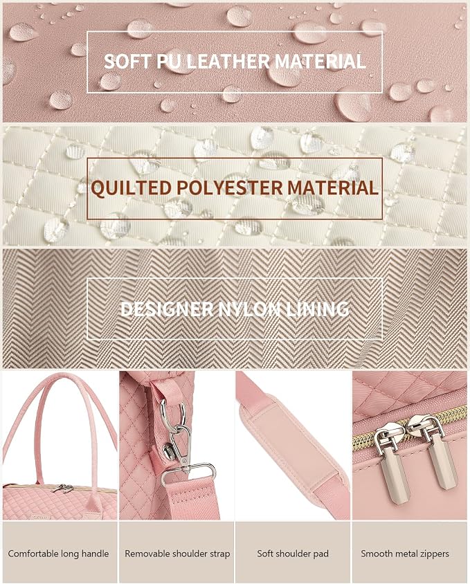Weekender Bags for Women Travel, Under Seat Carry On Bags for Airplanes Overnight Bag with Shoe Compartment Luggage Sleeve, Foldie Travel Tote Bag Hospital Bag, Travel Gifts, Pink
