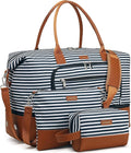 Weekender Bags for Women Travel, Under Seat Carry On Bags for Airplanes Overnight Bag with Shoe Compartment Luggage Sleeve, Foldie Travel Tote Bag Hospital Bag, Travel Gifts, Blue Strip