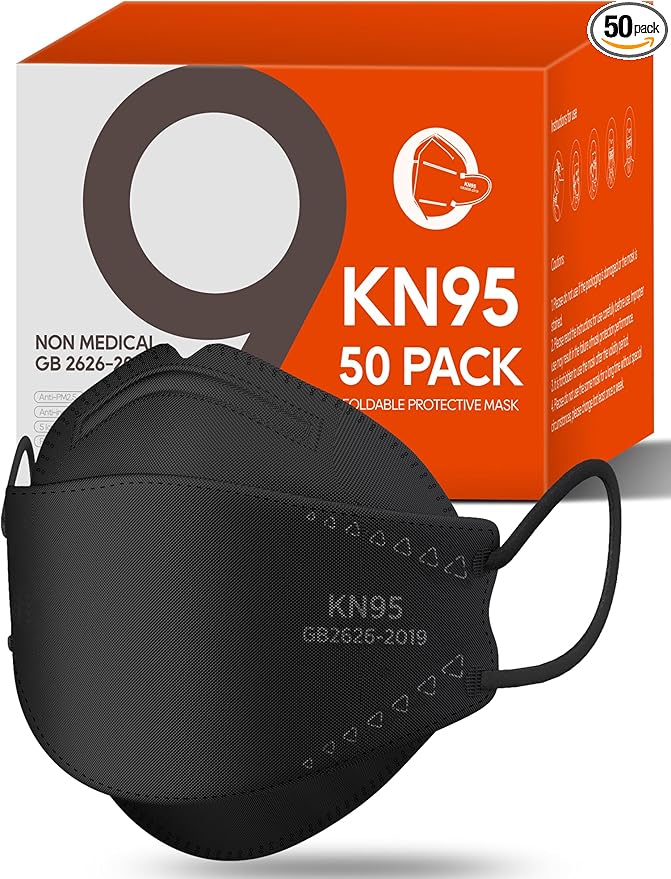 KN95 Face Masks 50 Pack for Adults, Breathable and Comfortable KN95 Mask Disposable, Filter Efficiency≥95%, Black