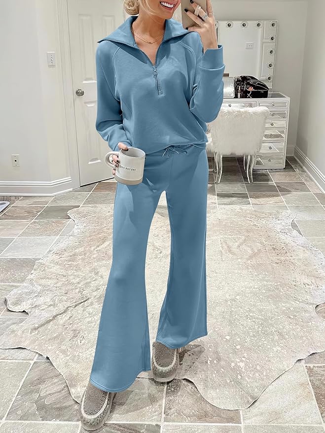 ANRABESS Women’s 2 Piece Outfits Half Zip Sweatshirt & Wide Leg Pants Airport Travel Lounge Matching Sets Sweatsuits Clothing