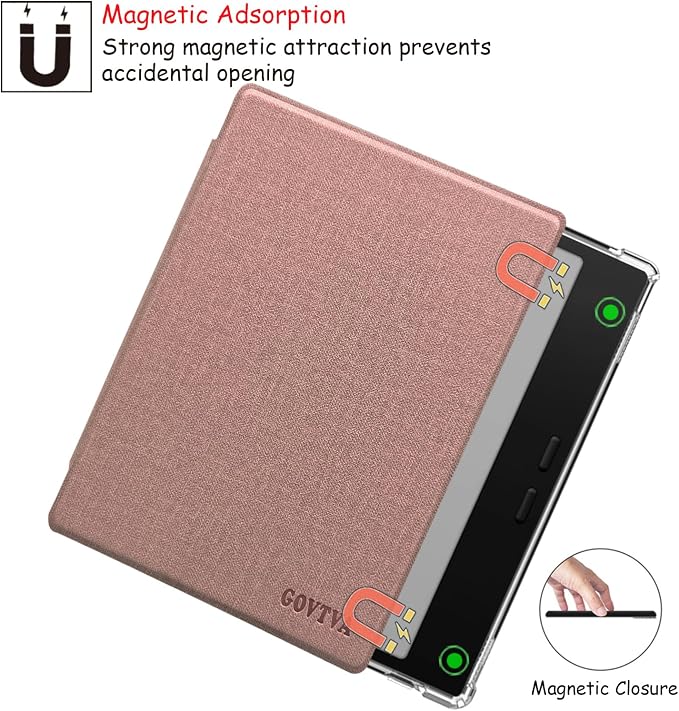 Transparent TPU Back Case for Onyx Boox Go Color 7 (Gen 1/2, 2024/2025) / Boox Go 7 Ultra-Thin Enhanced Auto Sleep/Wake Cover with Thickened Corners, Magnetic Closure (Rose Pink)
