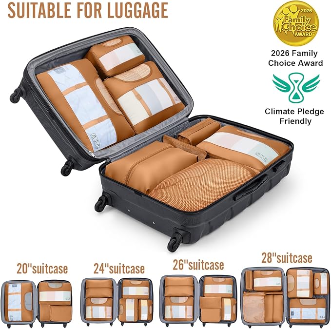 Veken 8 Set Packing Cubes for Travel Essentials, Suitcase Organizer Bags in 4 Sizes, Carry-On Luggage Accessories with Large Laundry Bag & Passport Holder, Must-Have for Airplane, Road Trip & Camping
