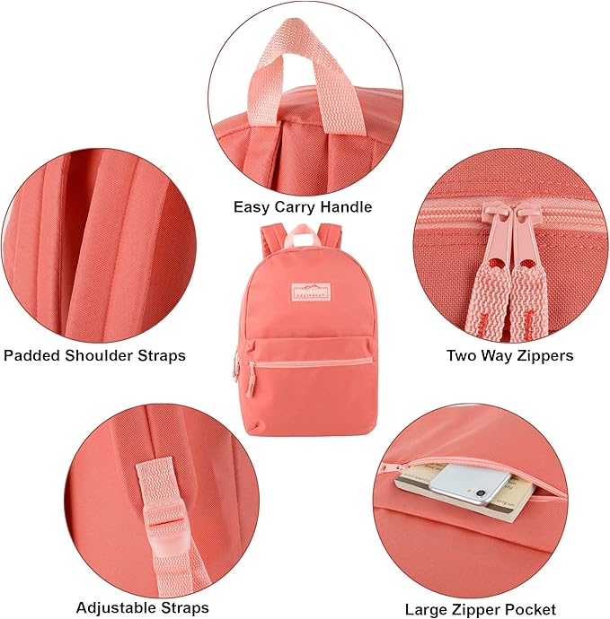 Trail maker Classic 17 inch Backpacks with Adjustable Padded Straps | School Backpacks for Girls, Boys (Coral)