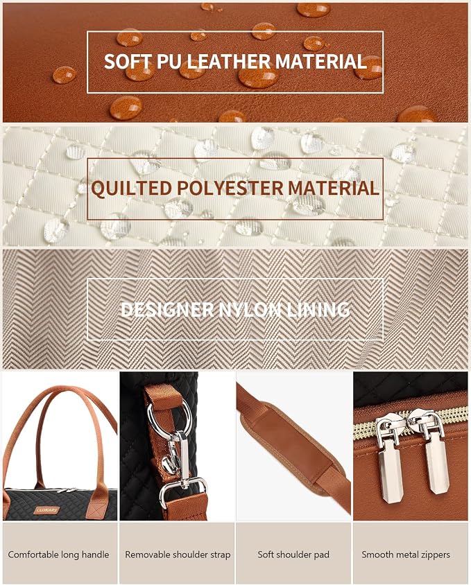 Large Weekender Bags for Women Travel, Under Seat Carry On Bags for Airplanes Overnight Bag with Shoe Compartment Luggage Sleeve, Foldie Travel Tote Bag Hospital Bag, Travel Gifts, Black Brown