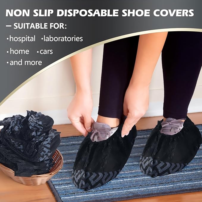 Leumoi 500 Pcs Disposable Boot Covers Bulk Non Slip Disposable Shoe Covers Large Durable Non Woven Shoe Protector for Indoors, Home, Floors and Shoes, One Size Fits Most(Black)