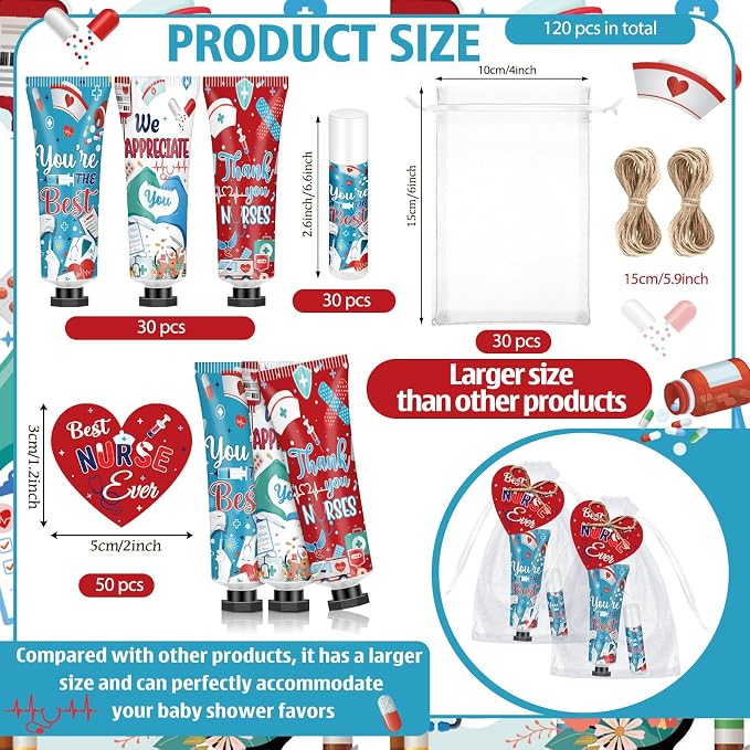 90 Pcs/ 30 Sets CNA Week Gifts Bulk 2026 Nursing Assistant Hand Cream & Lip Balm with Bags and Tags, Thank You Gifts for Hospital Staff Medical Assistant Nursing Graduation Favors