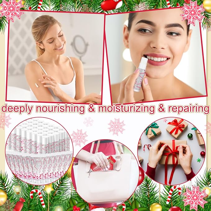 24 Sets Christmas Candy Cane Pattern Hand Cream and Lip Balm Gifts Bulk Candy Apple Hand Lotion for Women Travel Size Xmas Wedding Shower Favors for Guests
