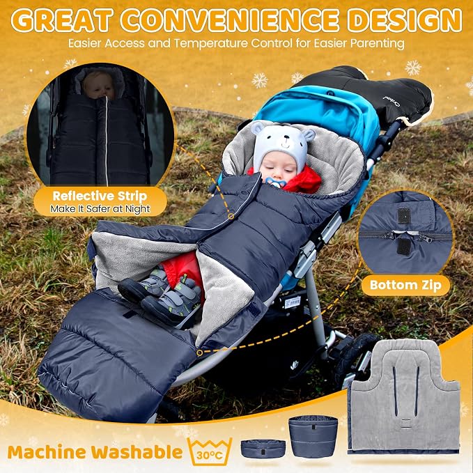 Orzbow Stroller Footmuff Universal - Weather-Proof Bunting Bag for Toddler, Warm Fleece Sleeping Bag for Cold Weather, Easily Attaches to Most Strollers, Baby Boys Girls Winter Essentials, Blue