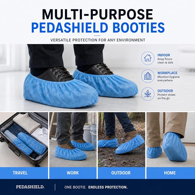330 Premium XL Booties -Thick Extra Large Disposable Boot & Shoe Covers, Non Slip Water Resistant Foot Protectors, Construction Durable 42GSM for Indoors Outdoors, Up to US Men 13, Women 15
