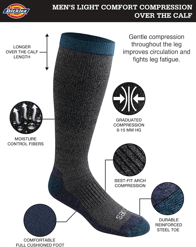 Dickies Men's Light Compression Comfort Over-The-Calf Socks, Available in M-XXL (2, 4 Pairs)