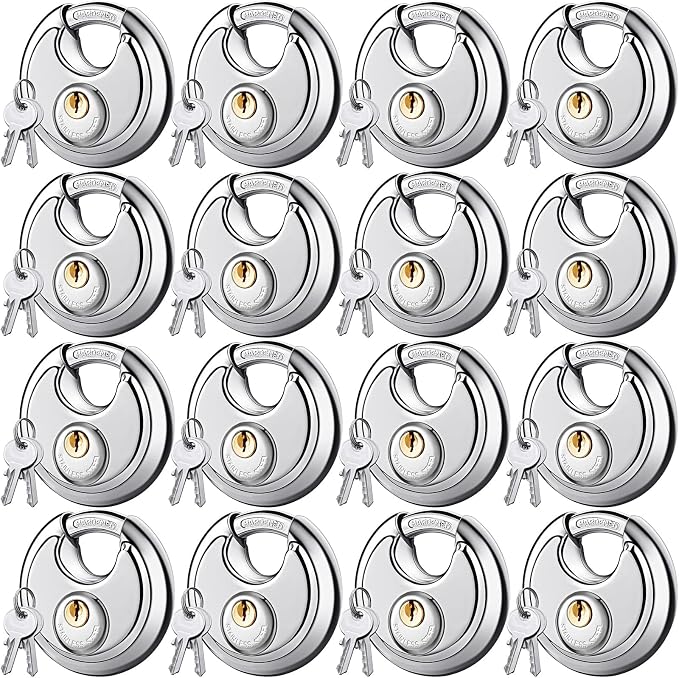 Chumia 16 Pack Padlocks Keyed Alike, Stainless Steel 2-3/4 Wide, 3/8 Shackle Disc Locks for Outdoor, Storage Units, Garages, Gym Lockers(Silver)