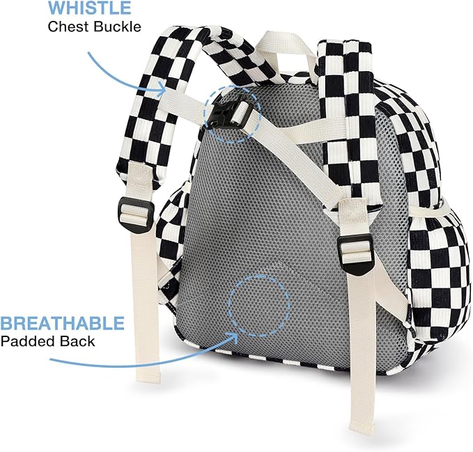 STEAMEDBUN Corduroy Kids Backpack for Girls and Boys 5-8: Boys Backpack for Elementary Kindergarten - 15 inch Cute Backpacks for Kids - Checkered