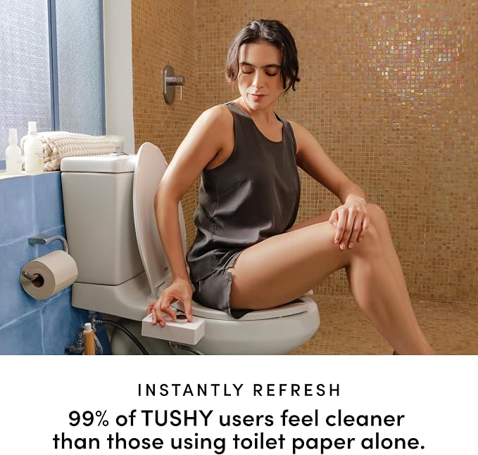 TUSHY Classic 3.0 Bidet Toilet Seat Attachment - a Non-Electric Self Cleaning Water Sprayer with Adjustable Water Pressure Nozzle, Angle Control & Easy Home Installation (Bamboo Knob)