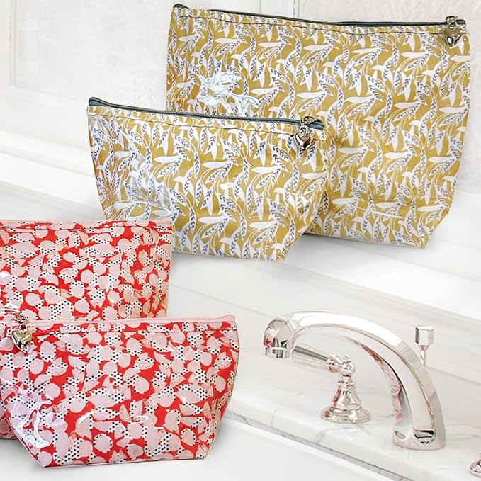 Jacaranda Living Extra Small Cosmetic Bag - Water-Resistant, PVC-Lined - Leaf Dance