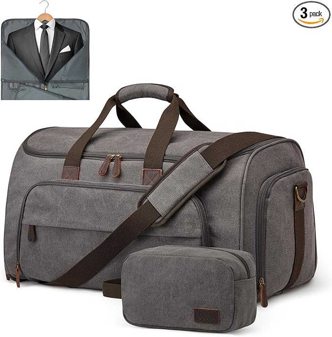 S-ZONE Carry On Garment Bag for Travel Convertible Garment Duffle Bag Suit Bags for Men Women Travel 2 in 1 Hanging Suitcase Business Travel Bag with Toiletry Bag, Gery, 50l