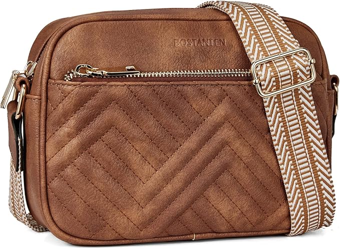 BOSTANTEN Quilted Crossbody Bags for Women Vegan Leather Purses Shoulder Handbags with Wide Strap