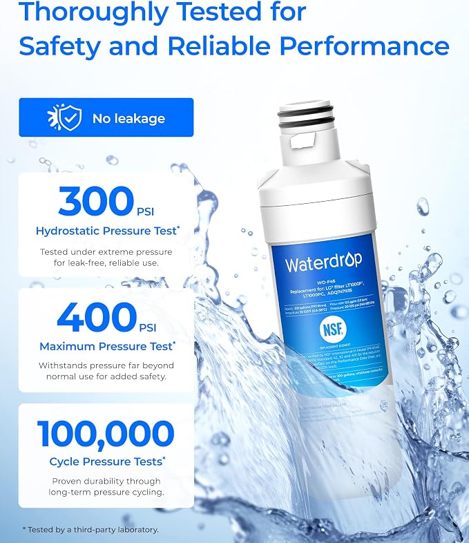 Waterdrop LT1000PC ADQ747935 MDJ64844601 Refrigerator Water Filter, Reduce chlorine, bad taste and odor, Replacement for LG® LT1000P®, ADQ74793501, ADQ74793502, Kenmore 46-9980, Pack of 3