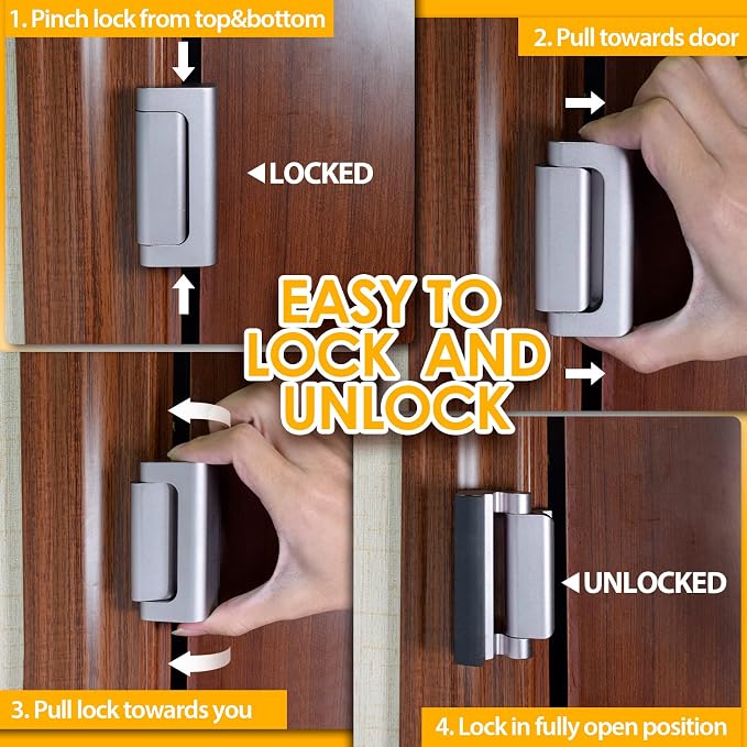 4 Pack Home Security Door Reinforcement Lock Child Proof High Security Door Lock Front Door Locks for Kids Safety Withstand 800lbs Door Latch Lock Christmas Gifts Stocking Stuffers for Men Women
