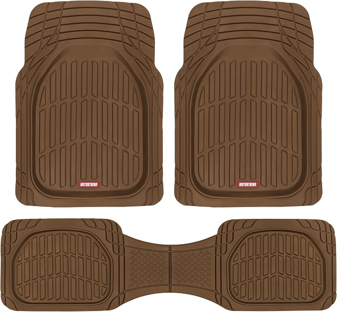 Motor Trend FlexTough Deep Dish All-Weather Floor Mats, Waterproof Trim-To Fit Mats for Cars, Trucks, SUVs - Universal Automotive Floor Liners, Car Accessories, Brown