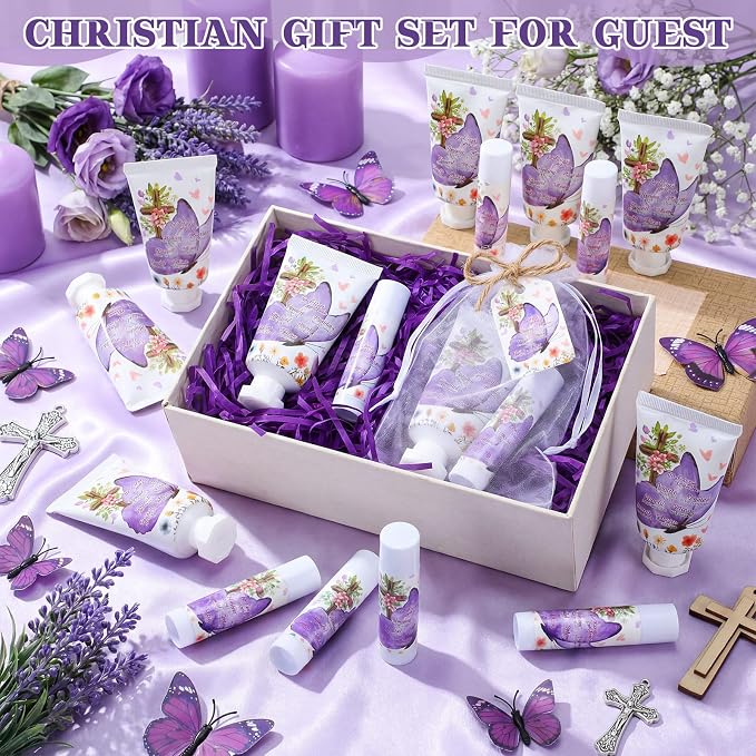 24 Sets Christian Graduation Gifts Hand Cream and Lip Balm Bulk Teacher Appreciation Gifts Bible Verse Thank You Cards with Organza Bag for Graduation Supplies(Religion)