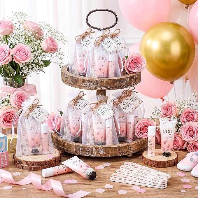 Leelosp 50 Sets Baby Shower Favors for Guests Baby Shower Hand Cream and Lip Balm Bulk Gift Set Thank You Gift Travel Size Hand Lotion Lip Balm with Nail File Party Favors