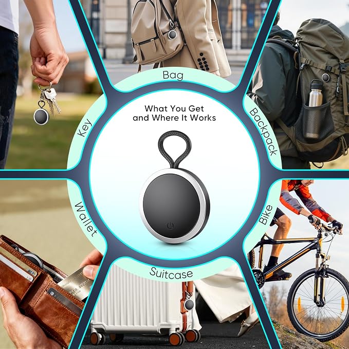 4-Pack Air Tracker Tags Compatible with Find My (iOS Only) Bluetooth Tracker, Smart Keys Finder and Item Locator with Hooks for Wallet Luggage Backpack 4Black