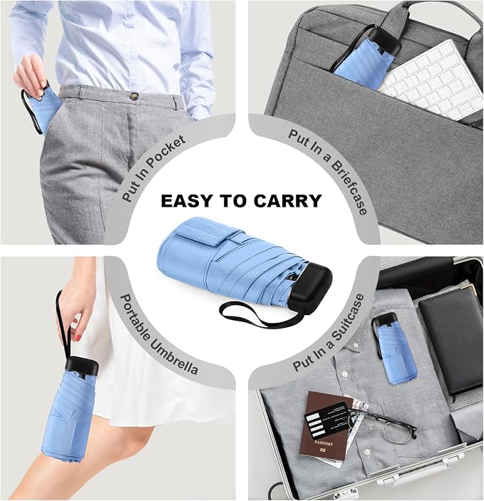 Mini Umbrella - Compact, Waterproof Travel Umbrella for Light Rain, Suitable for Women's Purse and Pocket