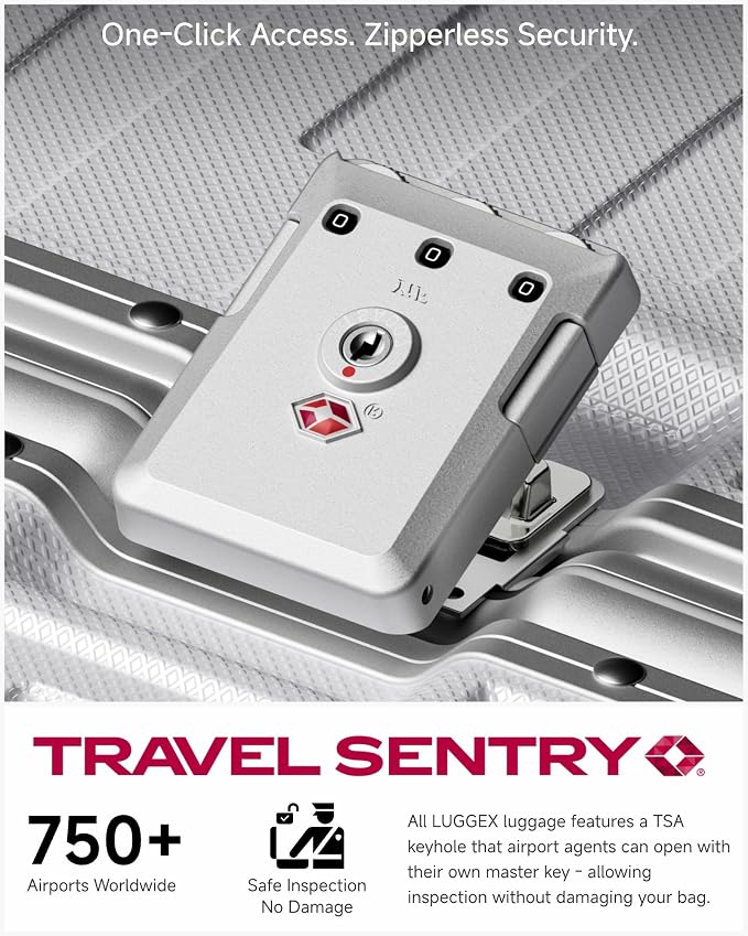 LUGGEX Checked Suitcase with Spinner Wheels, 8010S Aluminum Frame Zipperless Polycarbonate Hard Shell Suitcase (ZX-Core, Silver Ivory, 28 Inch)