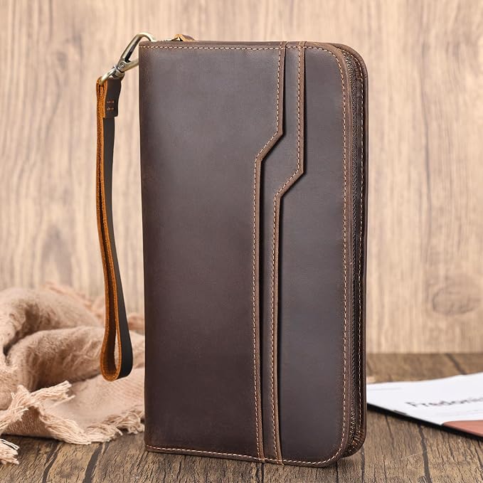 Polare Full Grain Leather Family Travel Passport Wallet and Documents Organizer RFID Blocking Case Holder Fits 6 Passports for Men and Women