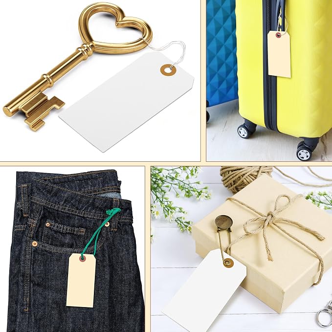 Sayglossy 1000 Pcs Blank Manila Shipping Tags with Wire 4 3/4" x 2 3/8" White Yellow Paper Hang Luggage Price Asset Gift Label Tags