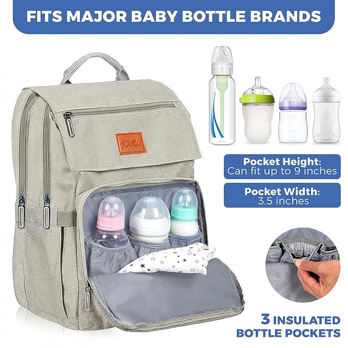 Baby Shower Gifts Diaper Bag Backpack, Baby Diaper Bag, Large Baby Bag for Boys & Girls, Waterproof, 16 Pockets, Insulated Bottle Holders, Durable,Travel-Friendly & Lightweight,Easy Organization,Beige
