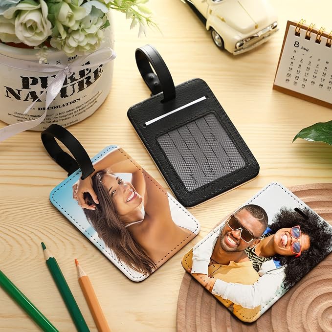 Frienda 32 Pieces Sublimation Luggage Tags Bulk PU Leather Name Label Blank Suitcase Heat Transfer Bag Card Business ID Card Holder Travel ID Tags for DIY Travel Suitcase Sports Bags Holder