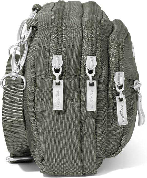 Baggallini Triple Zip Small Crossbody Bag for Women - Lightweight Convertible Fanny Pack Belt Bag