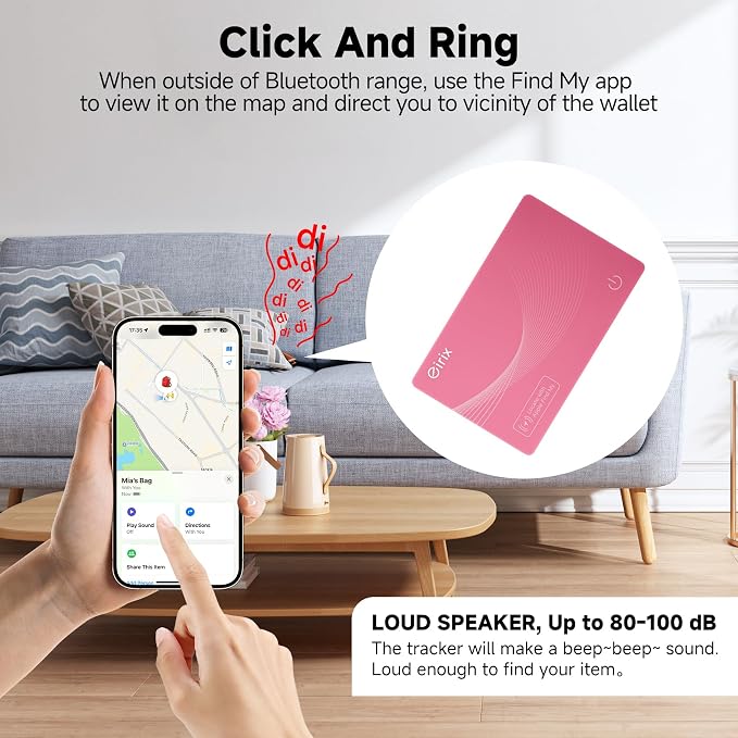2026 [Apple MFi Certified] (iOS Only) Wallet Tracker Card, Rechargeable Thin Finder, Works with Apple Find My (iOS Only), Item Locator for Luggage Tags, Passports, Phone (Pink, 1)