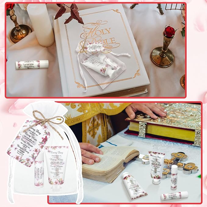 24 Sets Christian Graduation Gifts Hand Cream and Lip Balm Bulk Teacher Appreciation Gifts Bible Verse Thank You Cards with Organza Bag for Graduation Supplies(Stylish)