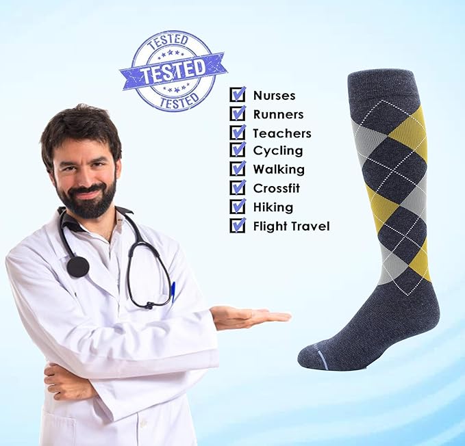 Dr. Motion 4 Pairs Men's Athletic Traveler Graduated Compression Knee High Socks