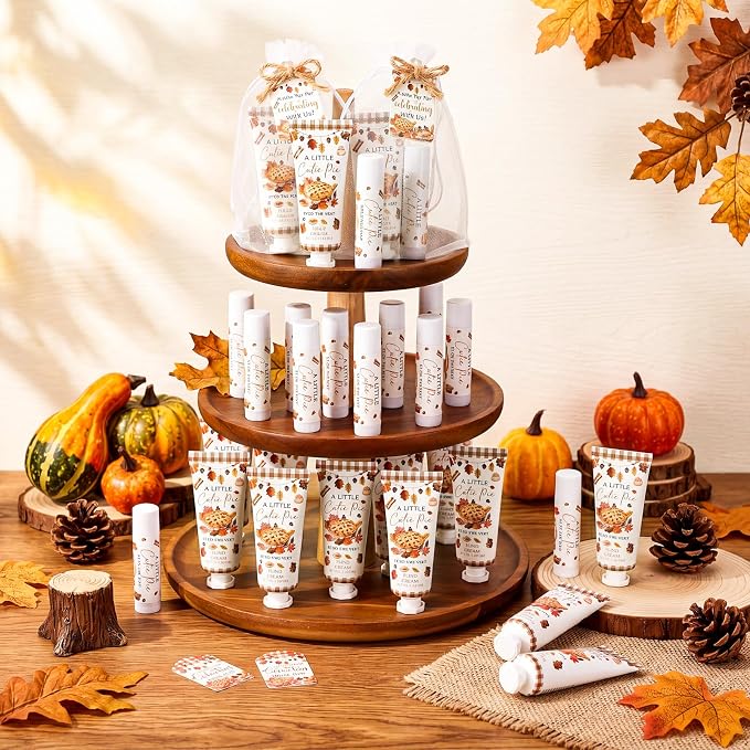24 Set Fall Cutie Pie Baby Shower Hand Cream Lip Balm Gift Baby Shower Party Favors Maple Leaf Baking Travel Size Hand Lotion Lip Balm with Organza Bag Birthday Party Supplies for Guest Kids