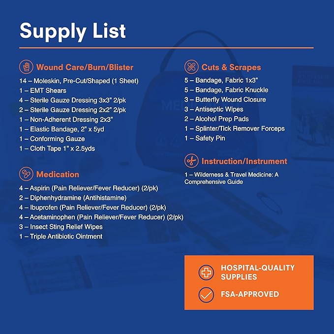 Adventure Medical Kits Mountain Series Medical Kit (Day Tripper Lite) - 59 Pieces, blue/orange, one size (0100-1000)