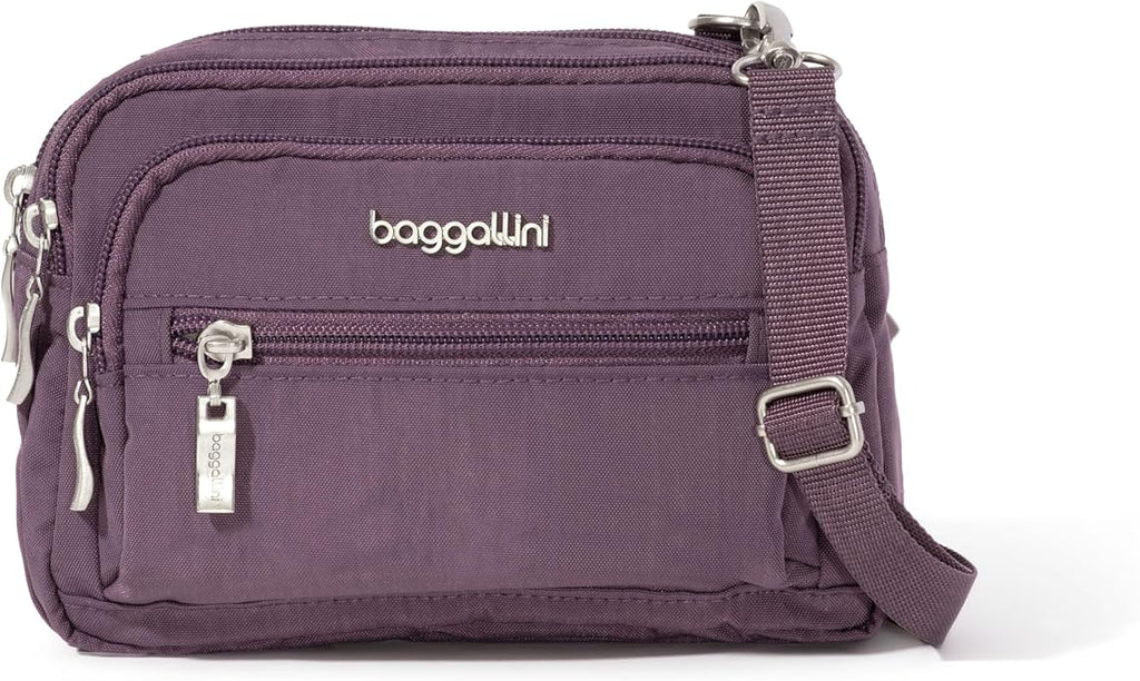 Baggallini Triple Zip Small Crossbody Bag for Women - Lightweight Convertible Fanny Pack Belt Bag