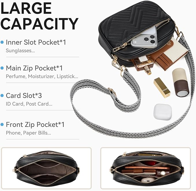 BOSTANTEN Quilted Crossbody Bags for Women Vegan Leather Purses Shoulder Handbags with Wide Strap