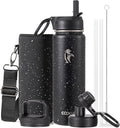 Coolflask Water Bottle 24 oz Insulated with Straw, Stainless Steel Metal 3 Lids Water Flask Wide Mouth for Sports or Office, Non-BPA Keep Cold Up to 48 Hrs or Hot Up to 24 Hrs, Starry Night