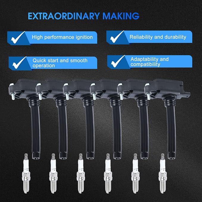 6PCS UF807 Ignition Coils & 6PCS Iridium Spark Plugs Ignition Coils Pack Fits for 2016-2018 Grand Cherokee, 2017-2018 Pacifica, 2016-2018 Durango 3.6L, Aftermarket Parts