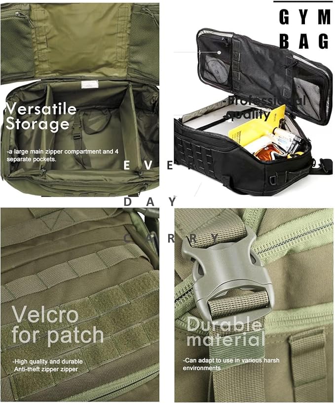 Miramrax Travel Duffle Bag Backpack for Men - Large Tactical Bags Weekender Gym Bag for Overnight Traveling Military Workout Deployment Sports (Green, 45L)